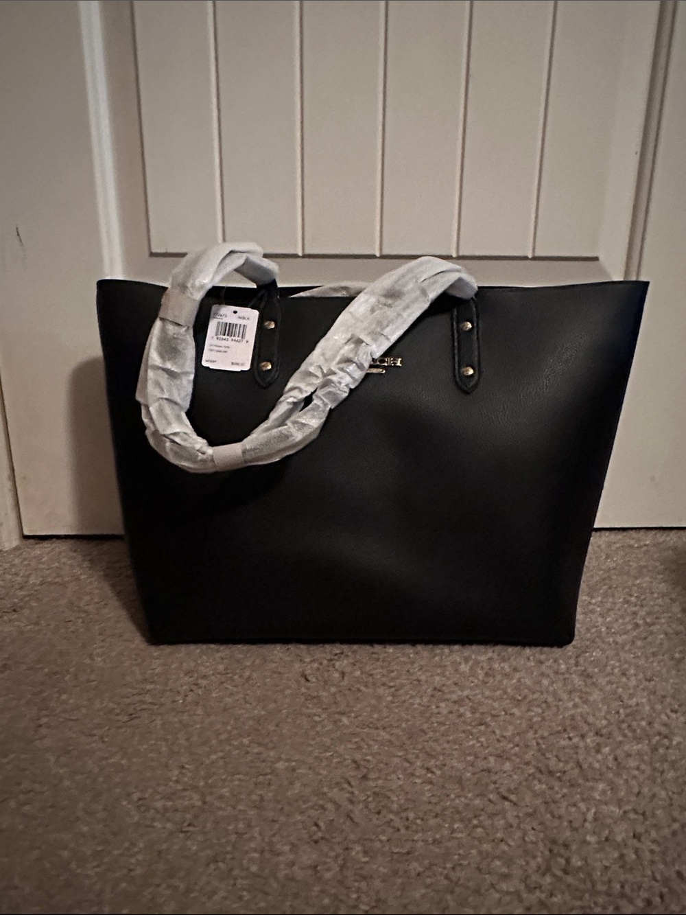 Coach Black Leather Tote with Gold-Tone Hardware